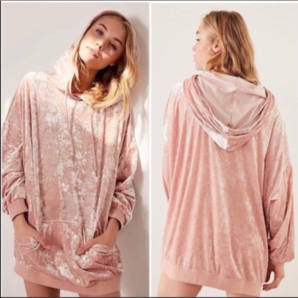 Urban Outfitters Sweaters - Urban Outfitters Crushed Velvet Hoodie Pink XS